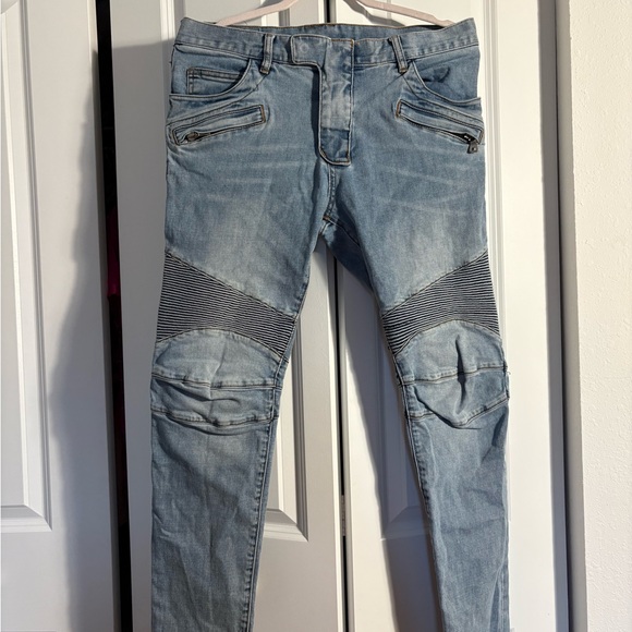 Balmain Light Wash Skinny Jeans with Striped Accents - Picture 1 of 10